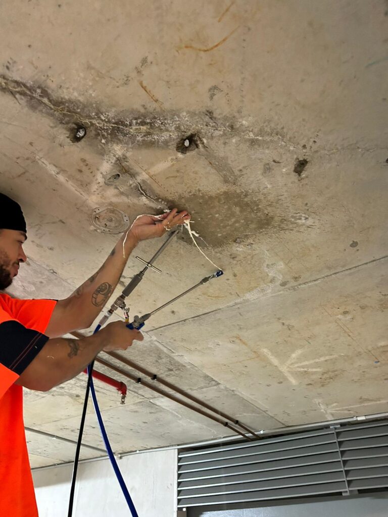 Inside the basement DS projects team work for basement leak repair